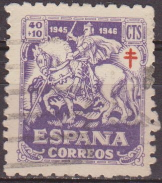 z vendido ESPAÑA 1945 995 Sello Pro Tuberculosos Cruz de Lorena en Carmin usado Espana Spain Espagne Spagna Spanje Spanien 